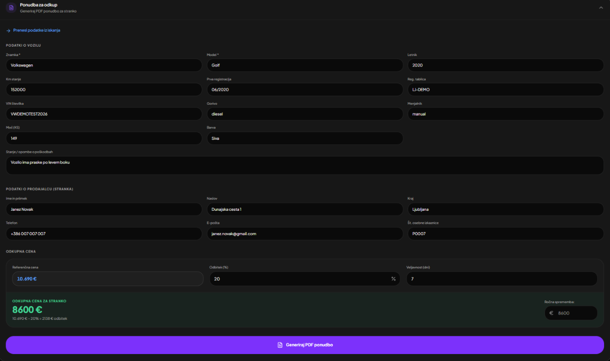 DealerIQ Ponudba za odkup